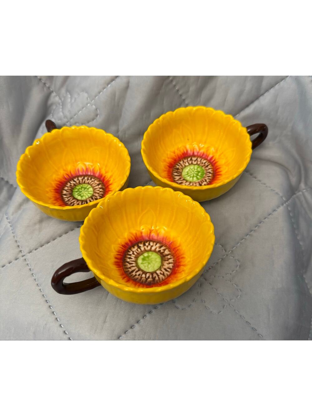 Three Colorful Detailed Sunflower Espresso or Tea Cups. New Unbranded